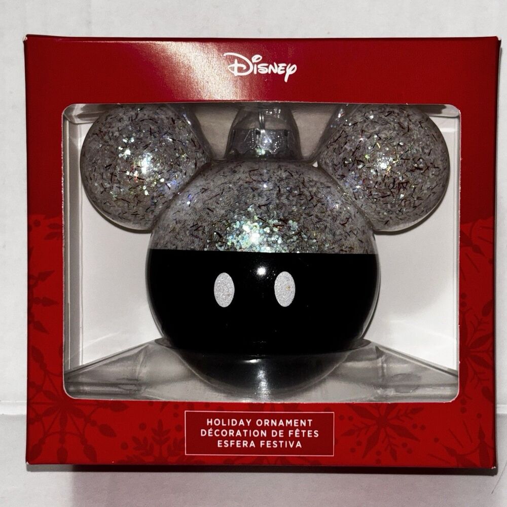 Hallmark Disney BLACK Mickey Mouse Holiday Ornament Collectible Glass Ear NIB